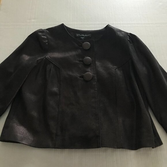 INC International Concepts Metallic Brown Crop Leather Jacket - Picture 4 of 12